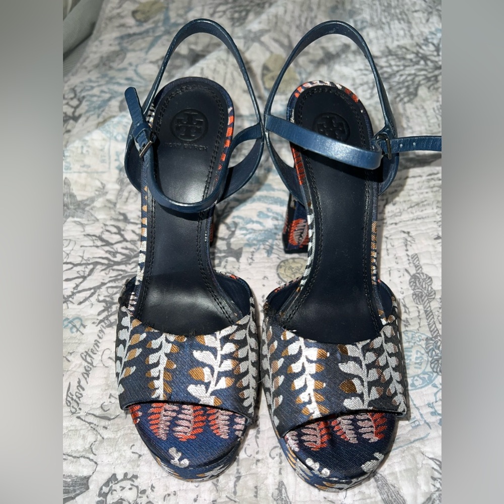 TORY BURCH Solana Jacquard Strappy Platform Block Heel
